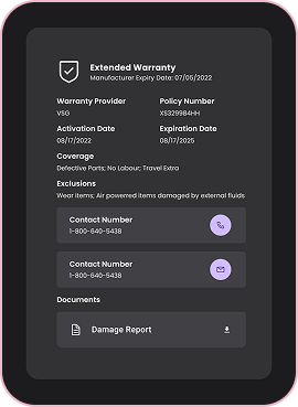 Extended Warranty screen